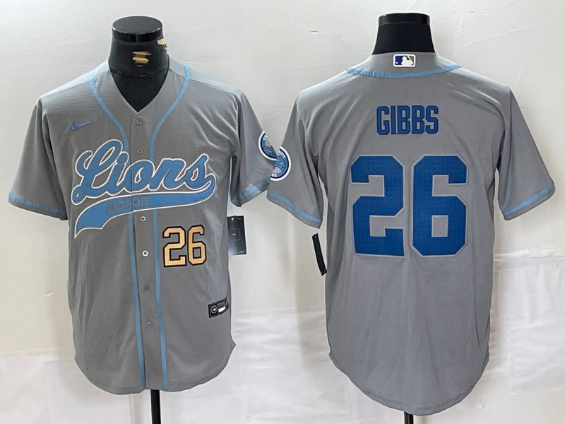 Men Detroit Lions #26 Gibbs Grey Joint Name 2024 Nike Limited NFL Jersey style 2